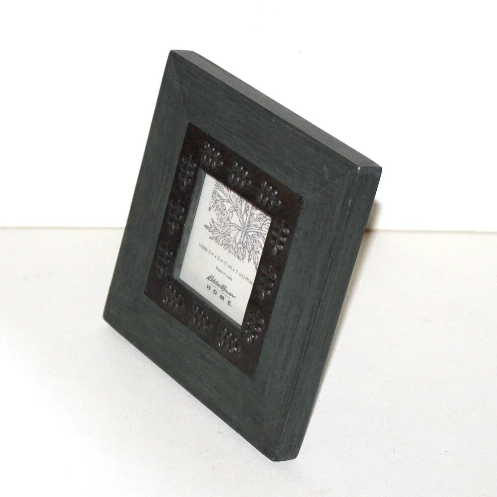 Eddie Bauer Home Photo Frame Wood Metal dark green rustic cabin country 3 x 3